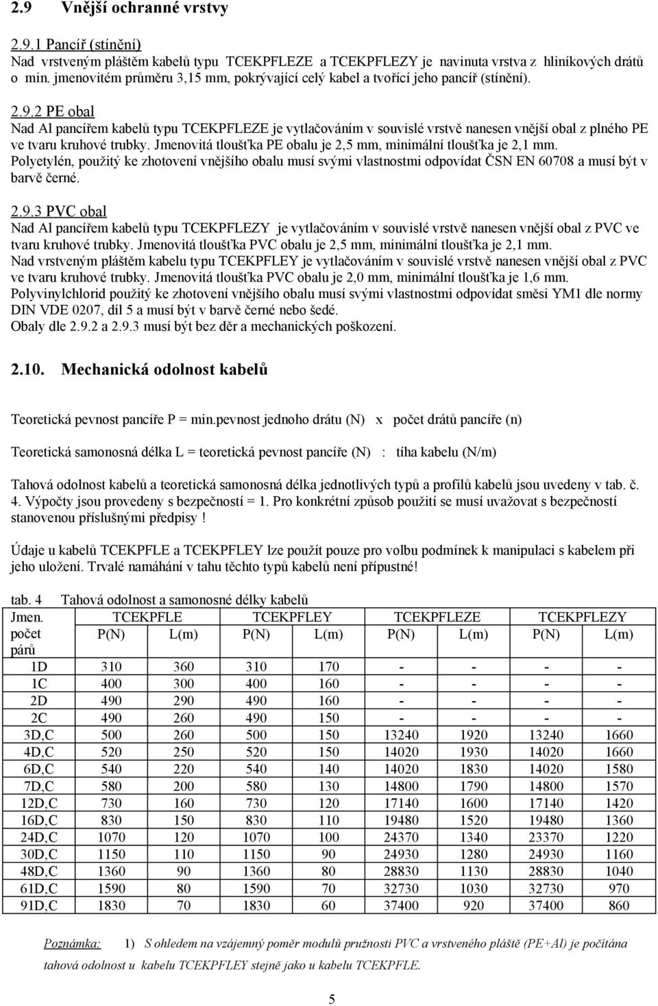 2 PE obal Nad Al pancířem kabelů typu TCEKPFLEZE je vytlačováním v souvislé vrstvě nanesen vnější obal z plného PE ve tvaru kruhové trubky.