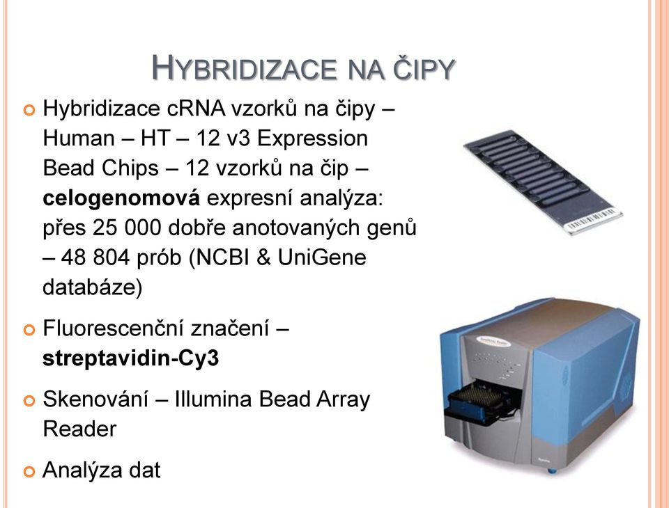 25 000 dobře anotovaných genů 48 804 prób (NCBI & UniGene databáze)