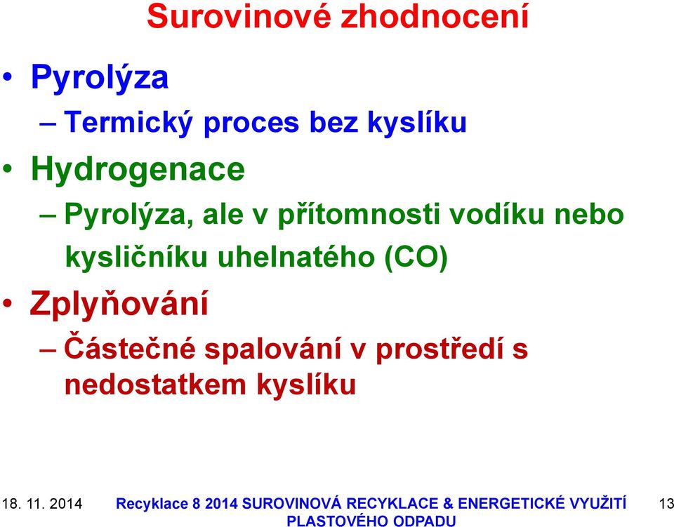 vodíku nebo kysličníku uhelnatého (CO) Zplyňování
