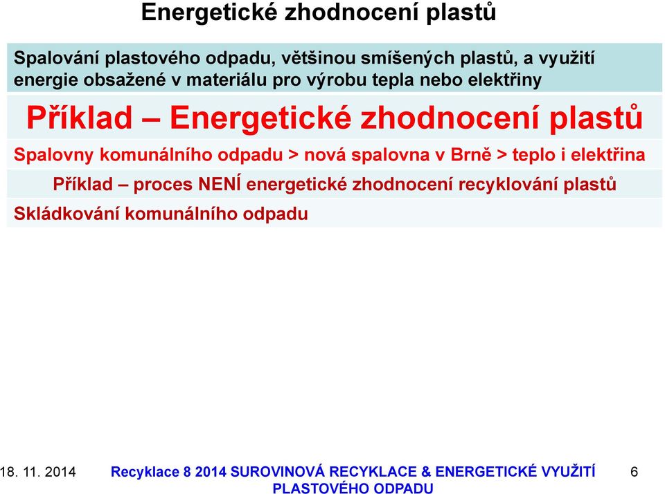 komunálního odpadu > nová spalovna v Brně > teplo i elektřina Příklad proces NENÍ energetické zhodnocení