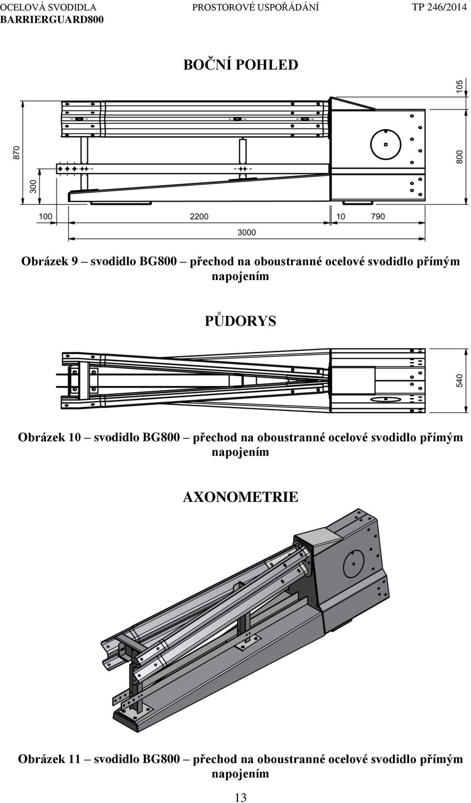 oboustranné ocelové svodidlo přímým napojením AXONOMETRIE Obrázek 11