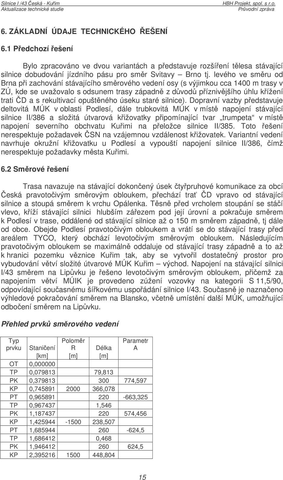 opuštného úseku staré silnice).