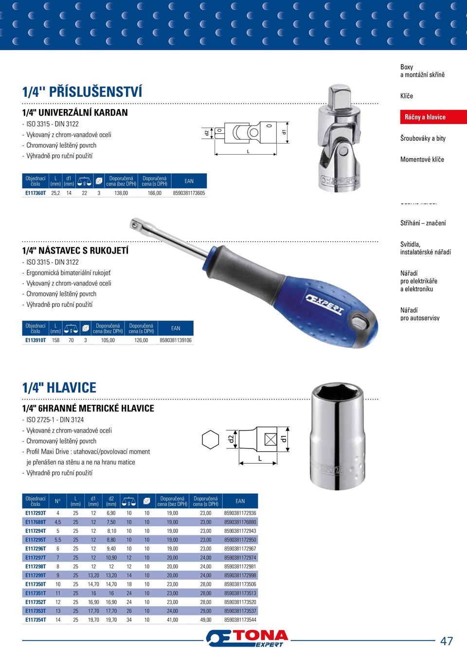 Vykovaný z chrom-vanadové oceli Chromovaný leštěný povrch Výhradně pro ruční použití E113910T 158 70 3 105,00 126,00 8590381139106 Svítidla, instalatérské nářadí pro elektrikáře a elektroniku pro