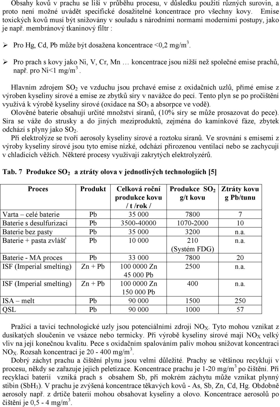" Pro prach s kovy jako Ni, V, Cr, Mn koncentrace jsou nižší než společné emise prachů, např. pro Ni<1 mg/m 3.