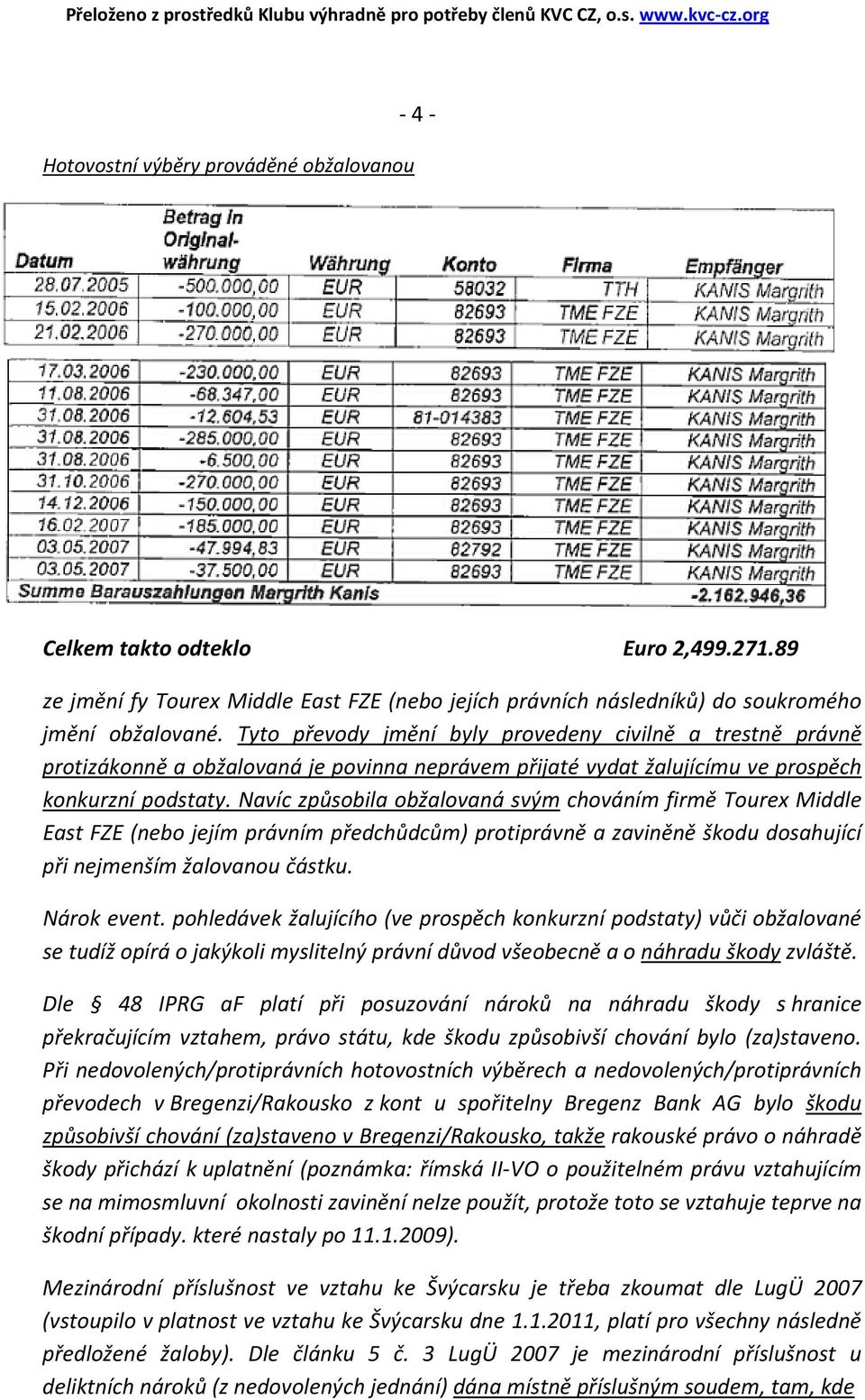 Navíc způsobila obžalovaná svým chováním firmě Tourex Middle East FZE (nebo jejím právním předchůdcům) protiprávně a zaviněně škodu dosahující při nejmenším žalovanou částku. Nárok event.