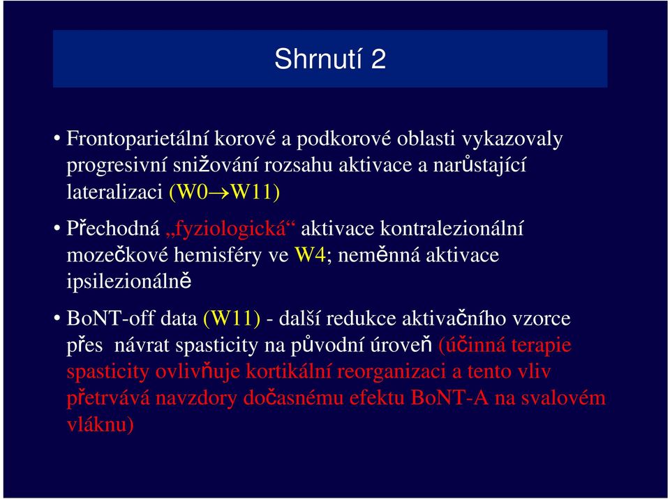 ipsilezionálně BoNT-off data (W11) - další redukce aktivačního vzorce přes návrat spasticity na původní úroveň (účinná