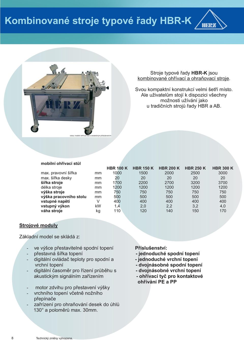 obraz: mobilní ohřívací stůl s dodatečným příslušenstvím mobilní ohřívací stůl HBR 100 K HBR 150 K HBR 200 K HBR 250 K HBR 300 K max. pravovní šířka mm 1000 1500 2000 2500 3000 max.