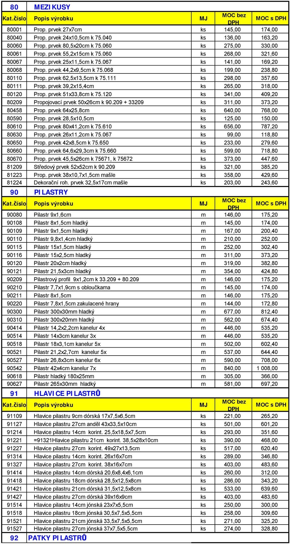 prvek 39,2x15,4cm ks 265,00 318,00 80120 Prop. prvek 51x33,8cm k 75.120 ks 341,00 409,20 80209 Propojovací prvek 50x26cm k 90.209 + 33209 ks 311,00 373,20 80458 Prop.