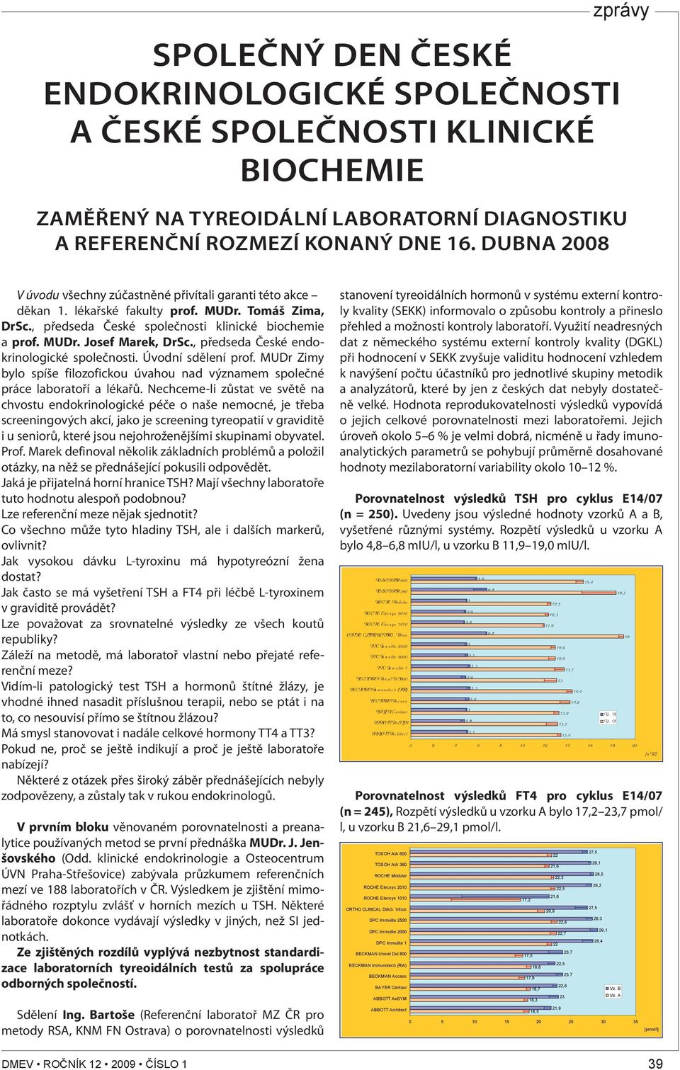 , předseda České endokrinologické společnosti. Úvodní sdělení prof. MUDr Zimy bylo spíše filozofickou úvahou nad významem společné práce laboratoří a lékařů.