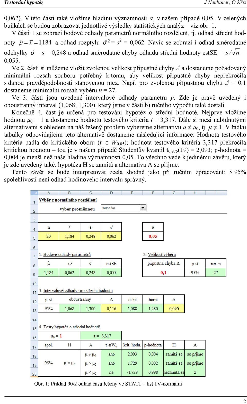 Navíc se zobrazí i odhad směrodatné odchylky σˆ = s = 0,48 a odhad směrodatné chyby odhadu střední hodnoty estse = s / n = 0,055. Ve.