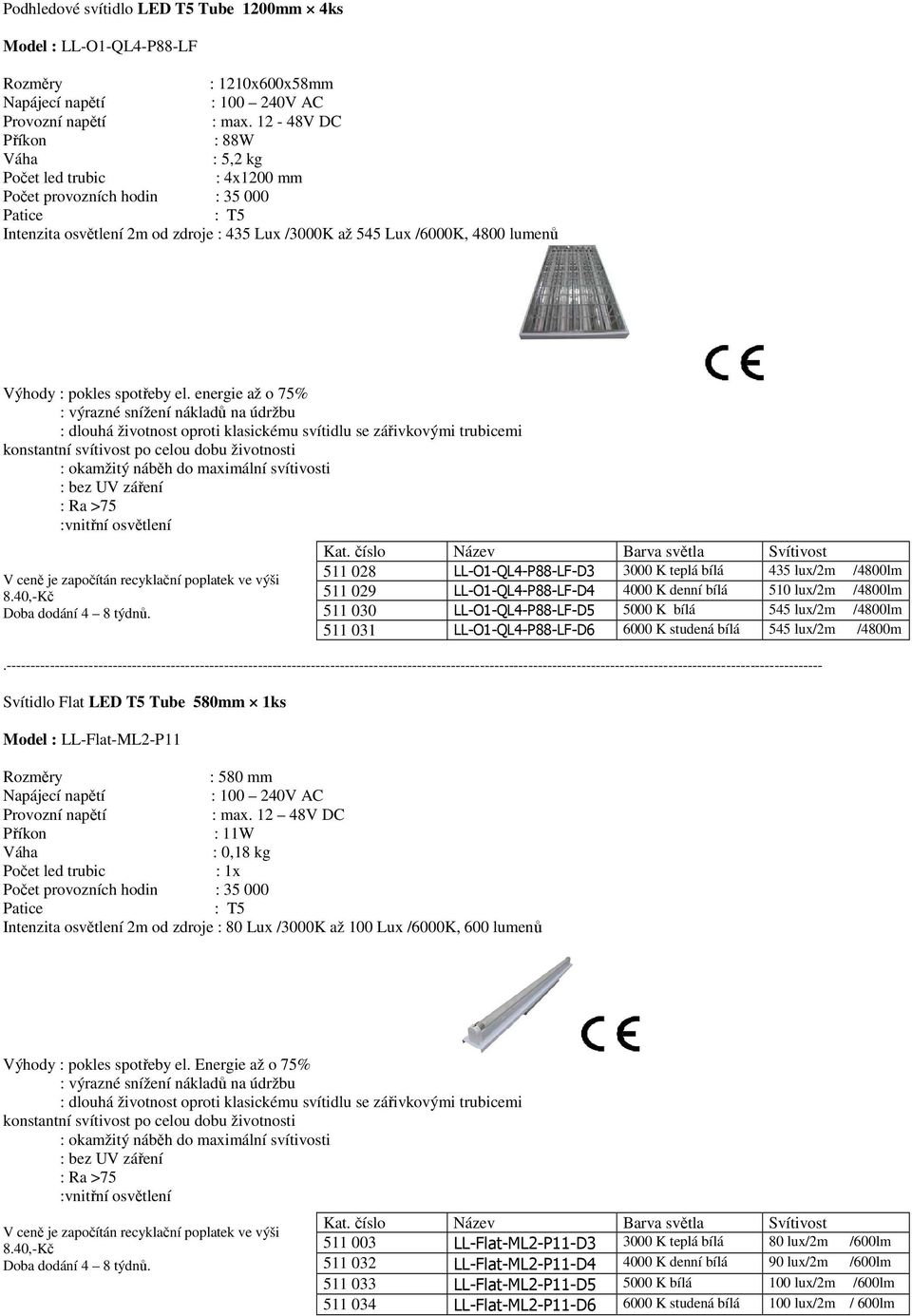 12 48V DC : 11W : 0,18 kg : 1x Intenzita osvětlení 2m od zdroje : 80 Lux /3000K až 100 Lux /6000K, 600 lumenů 511 028 LL-O1-QL4-P88-LF-D3 3000 K teplá bílá 435 lux/2m /4800lm 511 029