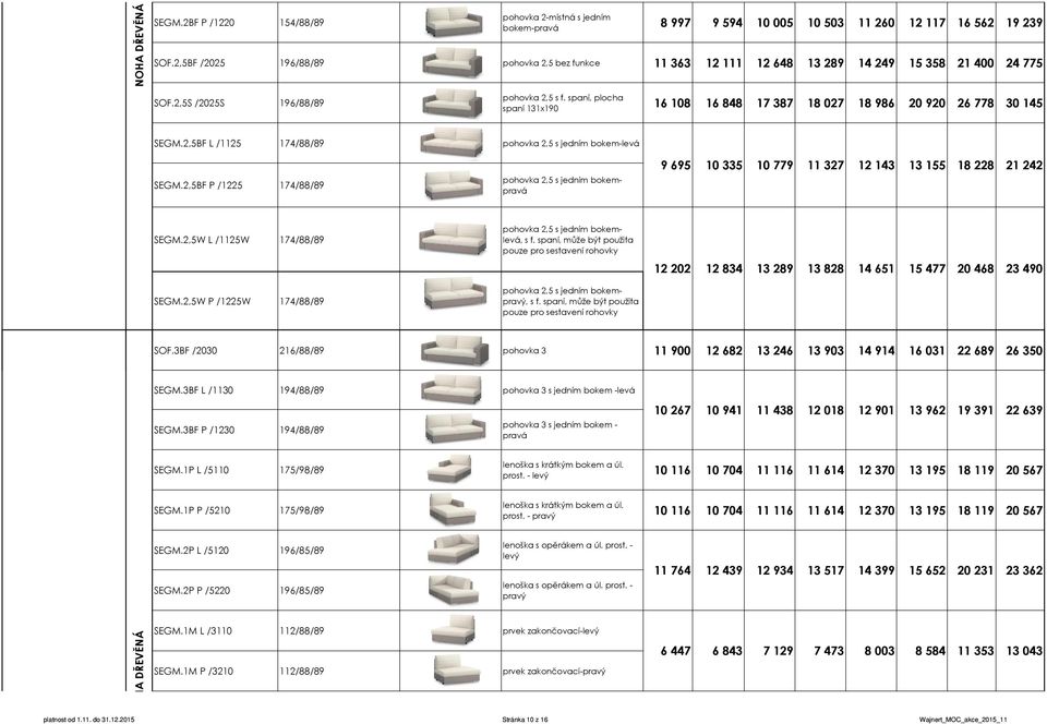 spaní, plocha spaní 131x190 16 108 16 848 17 387 18 027 18 986 20 920 26 778 30 145 SEGM.2,5BF L /1125 174/88/89 pohovka 2,5 s jedním bokem-levá SEGM.