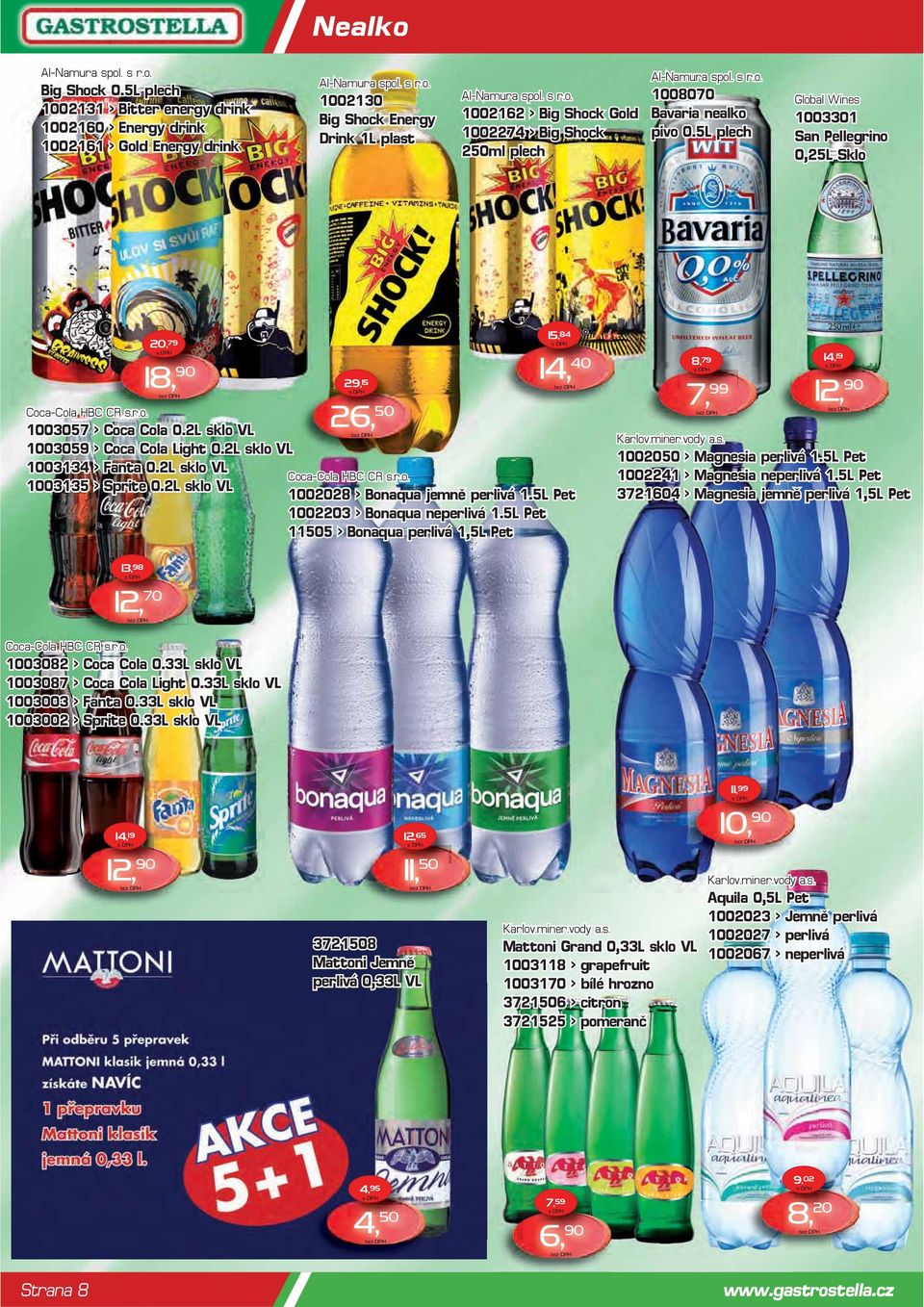 2L sklo VL 1003059 > Coca Cola Light 0.2L sklo VL 1003134 > Fanta 0.2L sklo VL Coca-Cola HBC CR s.r.o. 1003135 > Sprite 0.2L sklo VL 1002028 > Bonaqua jemně perlivá 1.