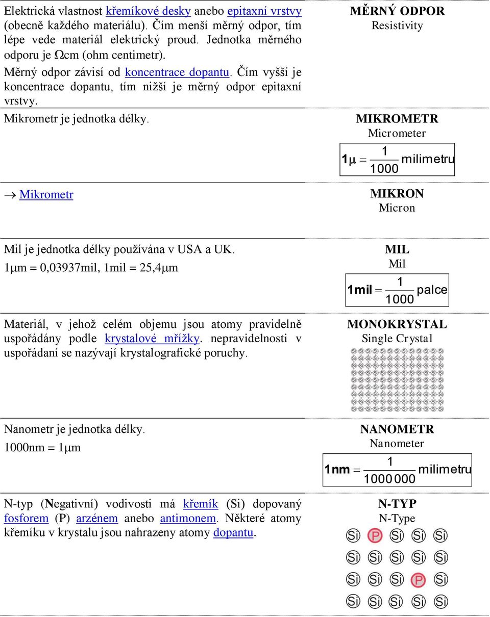 Mikrometr MĚRNÝ ODPOR Resistivity MIKROMETR Micrometer 1 1 milimetru 1000 MIKRON Micron Mil je jednotka délky používána v USA a UK.