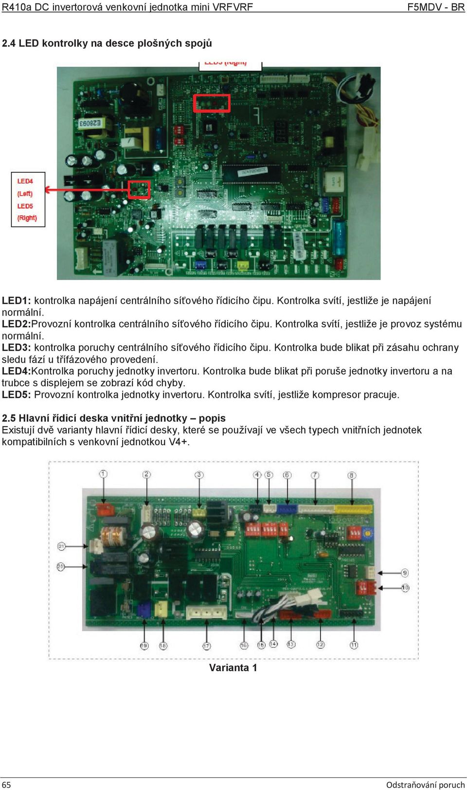 LED3: kontrolka poruchy centrálního síťového řídicího čipu. Kontrolka bude blikat při zásahu ochrany sledu fází u třífázového provedení. LED4:Kontrolka poruchy jednotky invertoru.