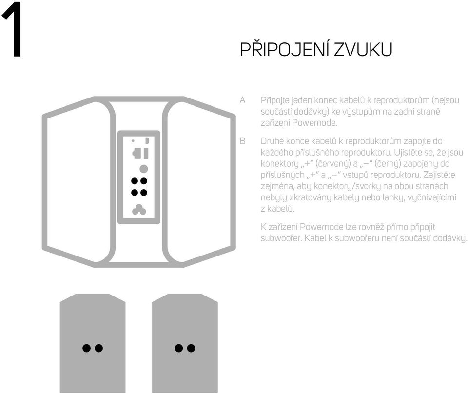 Ujistěte se, že jsou konektory + (červený) a (černý) zapojeny do příslušných + a vstupů reproduktoru.