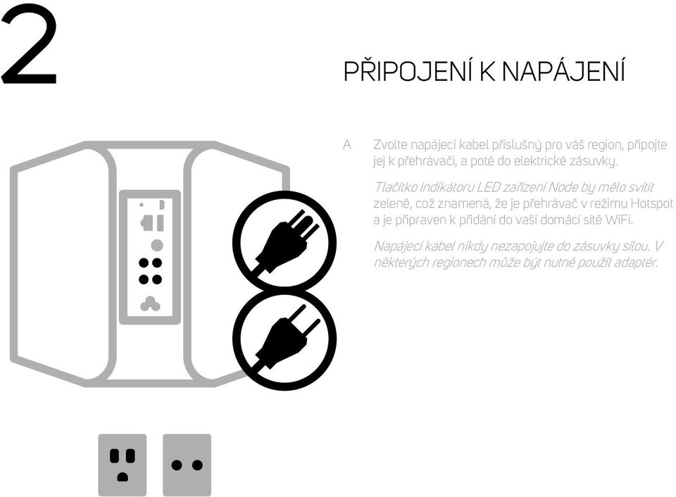 Tlačítko indikátoru LED zařízení Node by mělo svítit zeleně, což znamená, že je přehrávač v