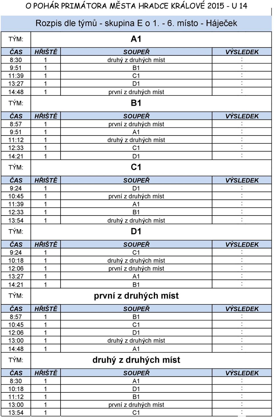 12:33 1 C1 : 14:21 1 D1 : C1 9:24 1 D1 : 10:45 1 první z : 11:39 1 A1 : 12:33 1 B1 : 13:54 1 druhý z : D1 9:24 1 C1 : 10:18 1 druhý z :