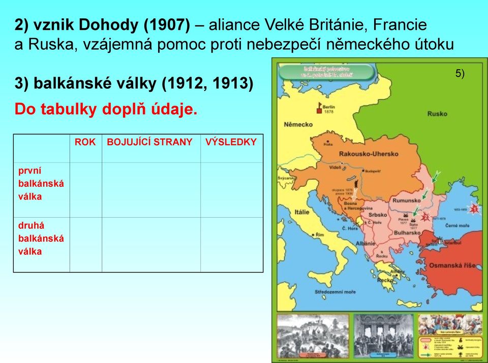 první balkánská válka druhá balkánská válka ROK BOJUJÍCÍ STRANY VÝSLEDKY 5) první balkánská válka 1912, Bulharsko+