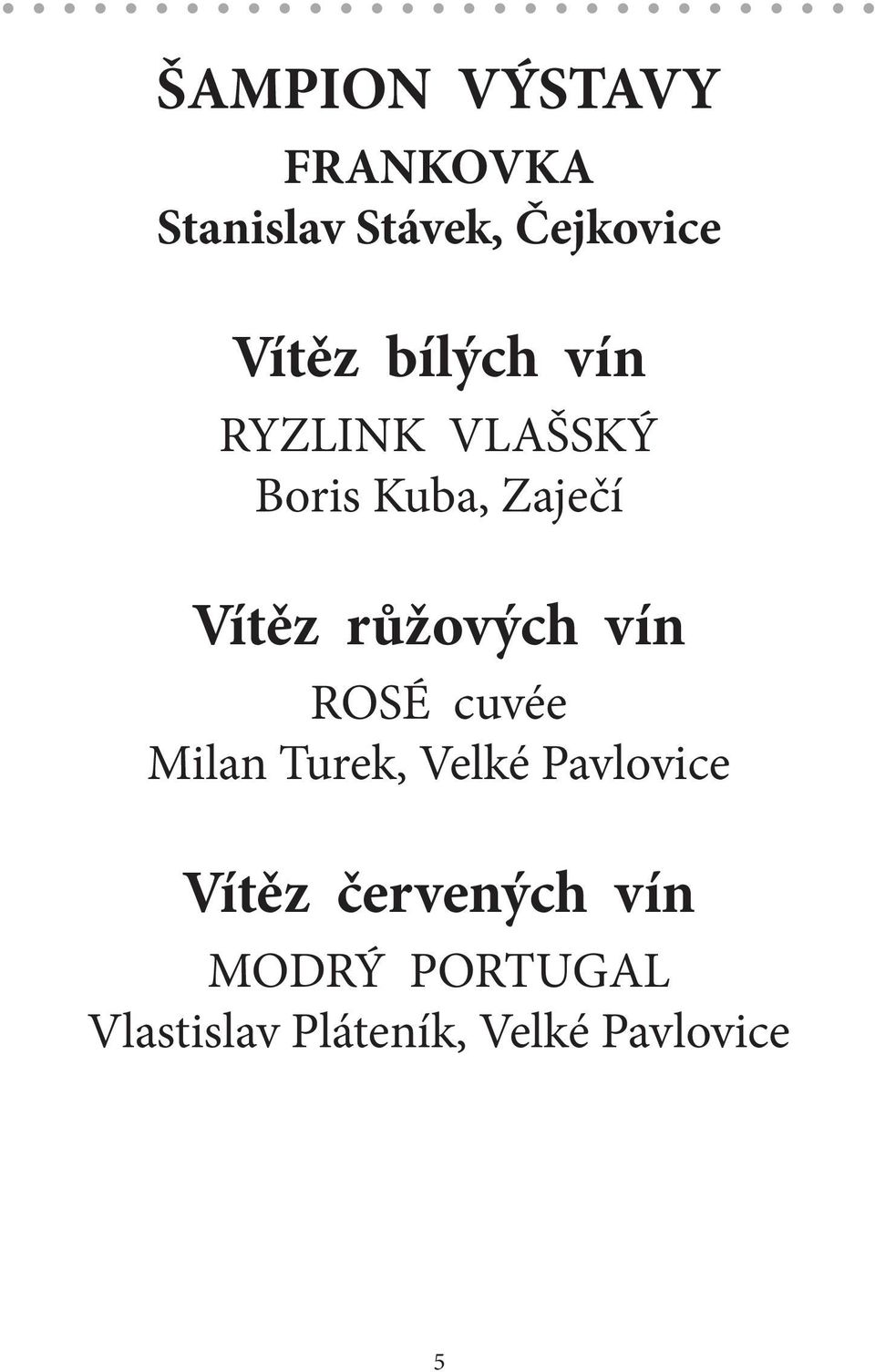 růžových vín ROSÉ cuvée Milan Turek, Velké Pavlovice Vítěz