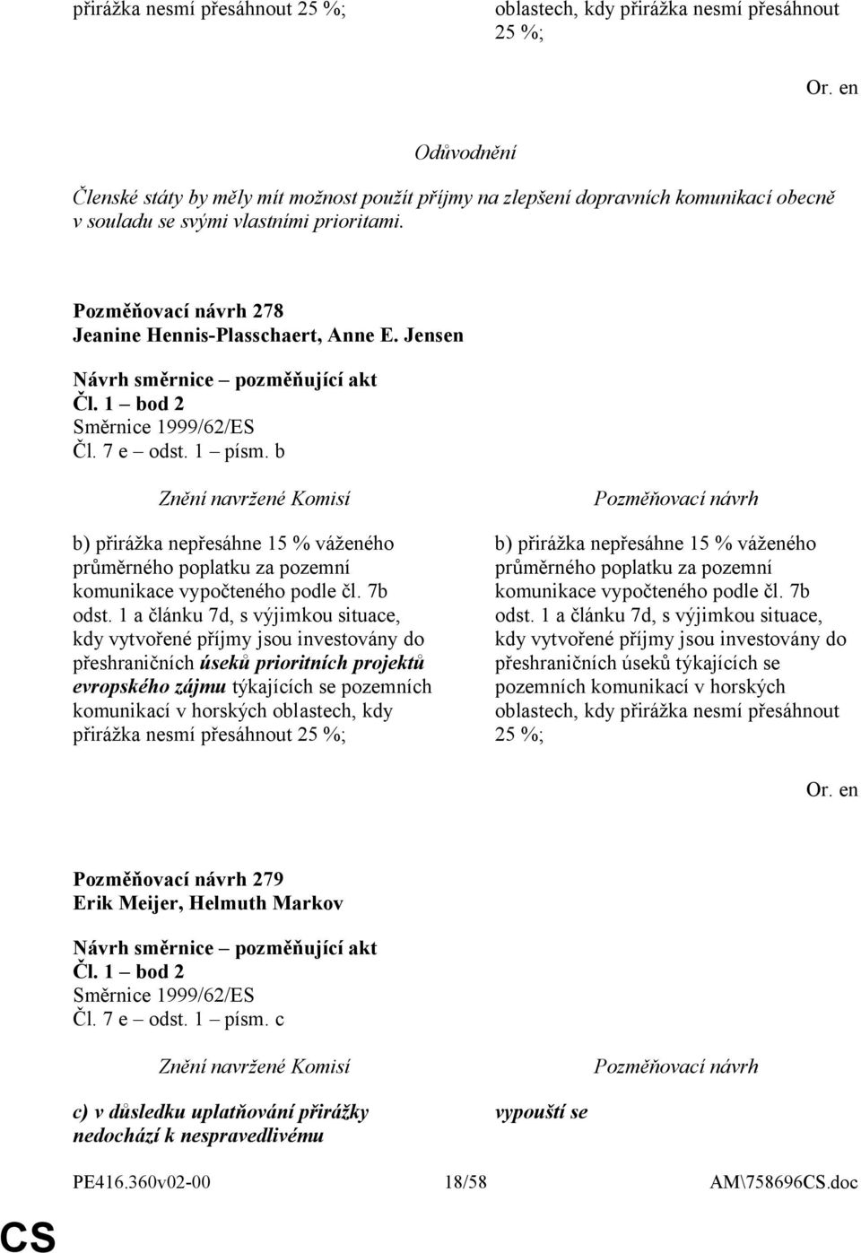 1 a článku 7d, s výjimkou situace, kdy vytvořené příjmy jsou investovány do přeshraničních úseků prioritních projektů evropského zájmu týkajících se pozemních komunikací v horských oblastech, kdy