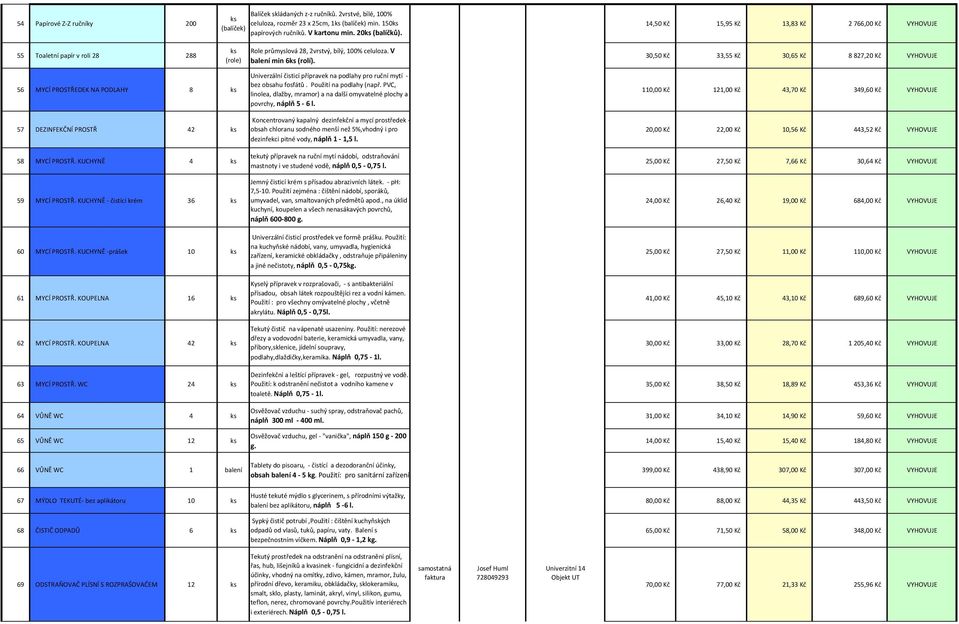 30,50 Kč 33,55 Kč 30,65 Kč 8 827,20 Kč VYHOVUJE 110,00 Kč 121,00 Kč 43,70 Kč 349,60 Kč VYHOVUJE 57 DEZINFEKČNÍ PROSTŘ 42 dezinfekci pitné vody, náplň 1-1,5 l.