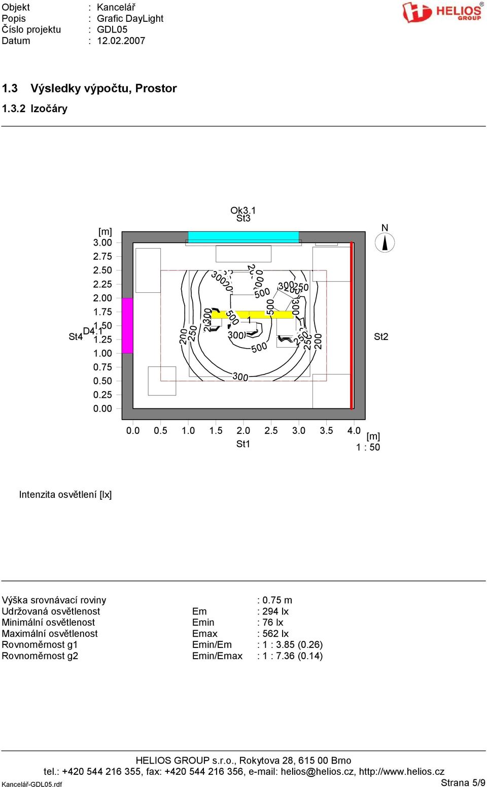 0 St1 1 : 50 Intenzita osvětlení [lx] Výška srovnávací roviny : 0.