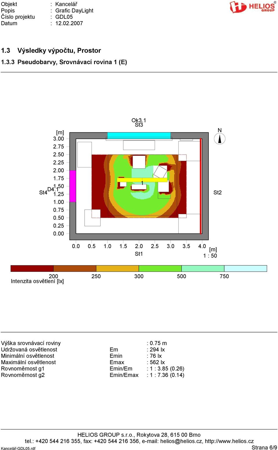 0 St1 1 : 50 750 Intenzita osvětlení [lx] Výška srovnávací roviny : 0.