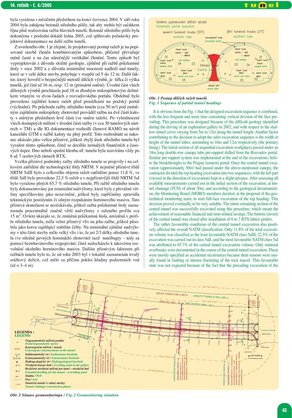 Betonáž středního pilíře byla dokončena v poslední dekádě ledna 2005, což splňovalo požadavky projektové dokumentace na další ražbu tunelů. Z uvedeného obr.