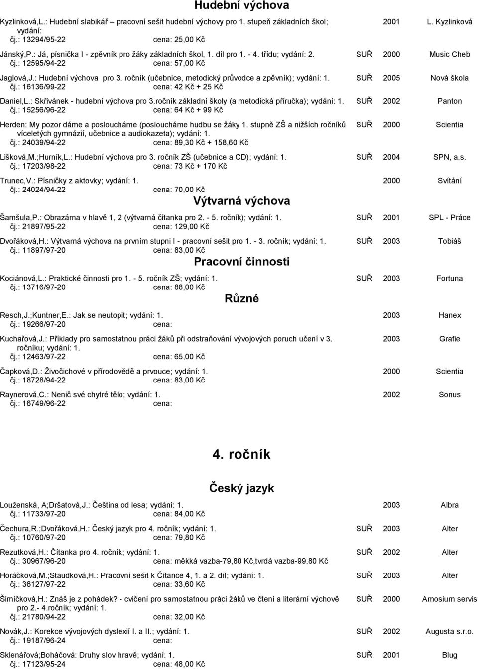 ročník (učebnice, metodický průvodce a zpěvník); SUŘ 2005 Nová škola čj.: 16136/99-22 42 Kč + 25 Kč Daniel,L.: Skřivánek - hudební výchova pro 3.