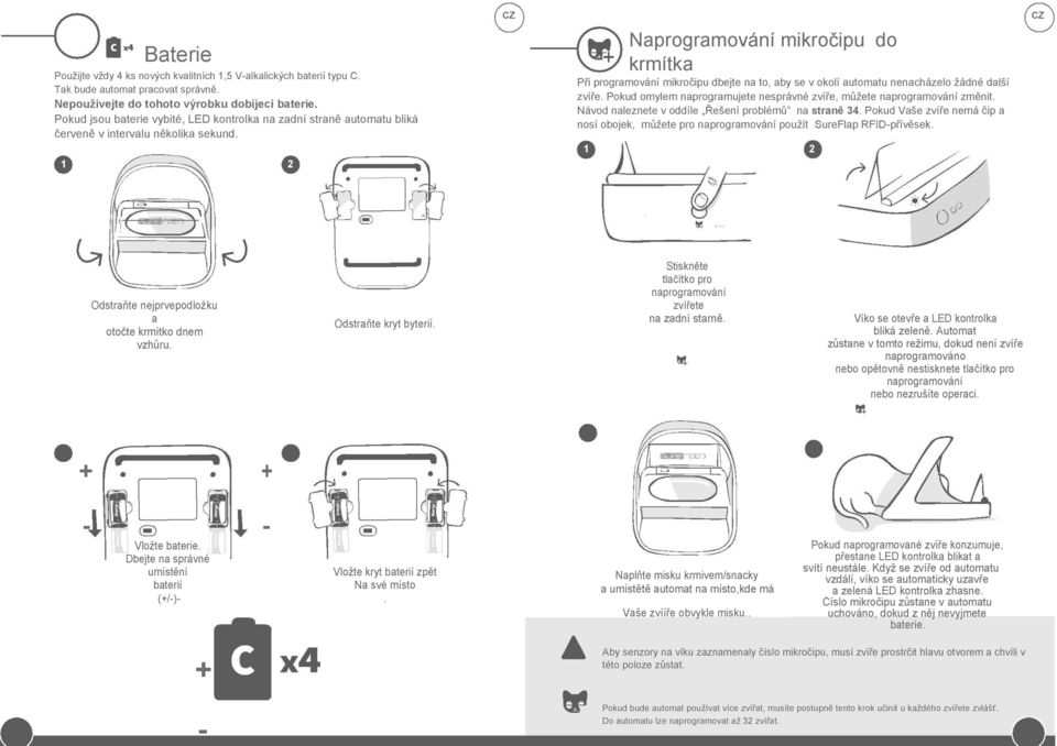 1 2 Naprogramování mikročipu do krmítka Při programování mikročipu dbejte na to, aby se v okolí automatu nenacházelo žádné další zvíře.