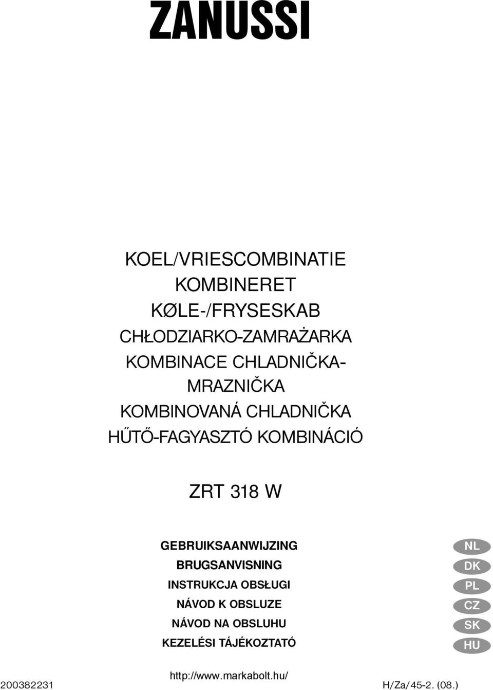 ZRT 318 W GEBRUIKSAANWIJZING BRUGSANVISNING INSTRUKCJA OBSŁUGI NÁVOD K OBSLUZE