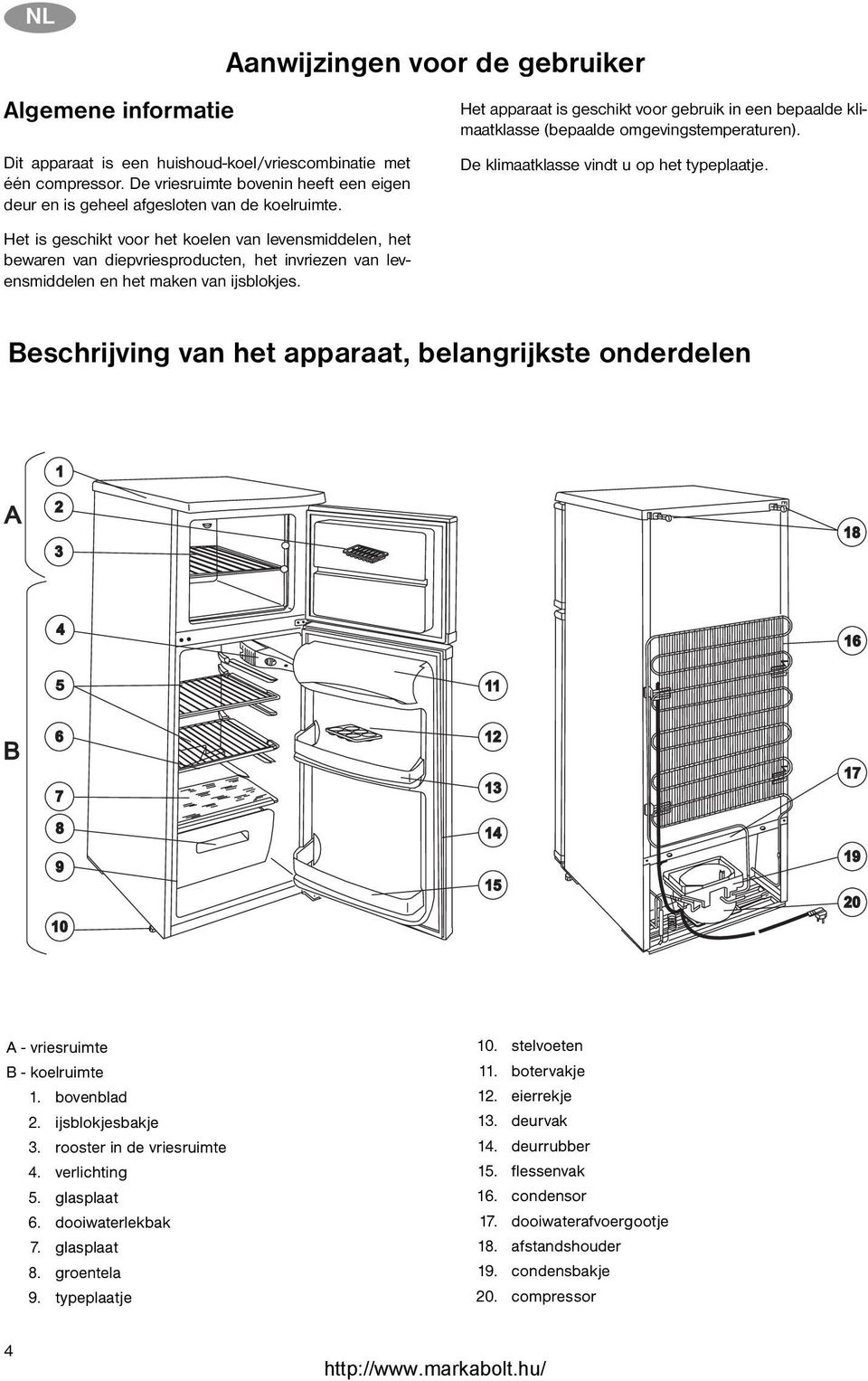 De klimaatklasse vindt u op het typeplaatje. Het is geschikt voor het koelen van levensmiddelen, het bewaren van diepvriesproducten, het invriezen van levensmiddelen en het maken van ijsblokjes.