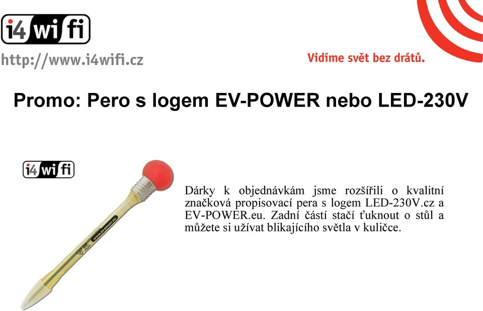 propisovací pera s logem LED-230V.cz a EV-POWER.eu.