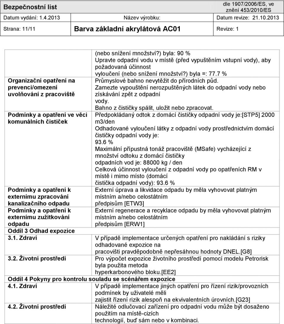 ) byla: 90 % Upravte odpadní vodu v místě (před vypuštěním vstupní vody), aby požadovaná účinnost vyloučení (nebo snížení množství?) byla =: 77.7 % Průmyslové bahno nevytěžit do přírodních půd.