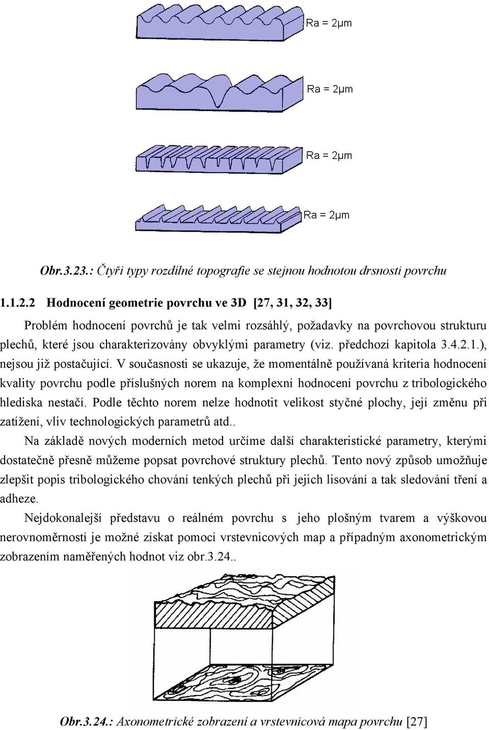 2 Hodnocení geometrie povrchu ve 3D [27, 31, 32, 33] Problém hodnocení povrchů je tak velmi rozsáhlý, požadavky na povrchovou strukturu plechů, které jsou charakterizovány obvyklými parametry (viz.