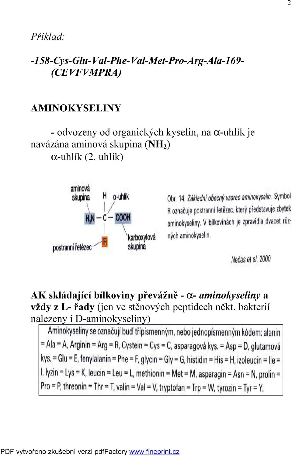skupina (NH 2 ) α-uhlík (2.