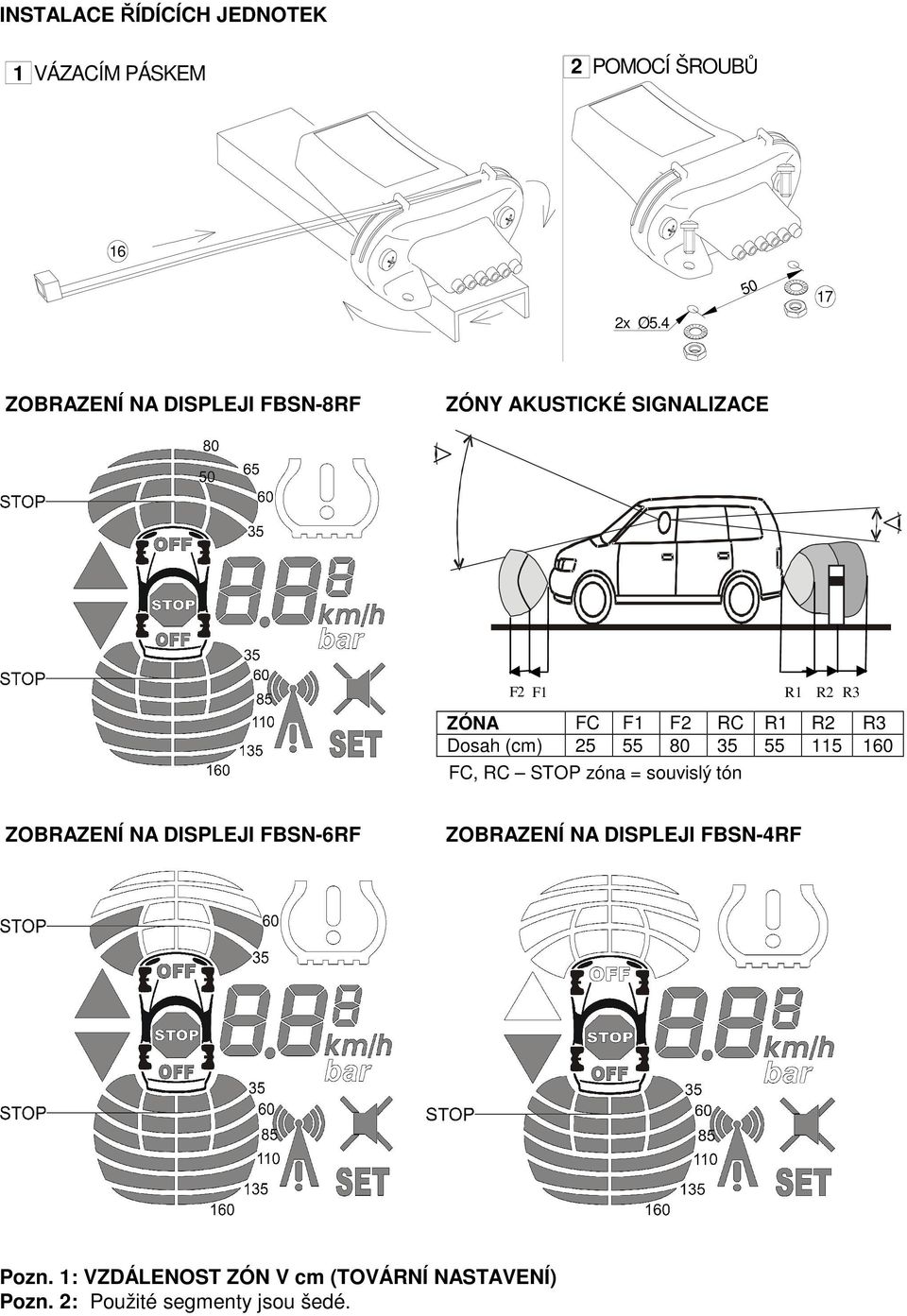 25 55 80 5 FC, RC STOP zóna = souvislý tón ZOBRAZENÍ NA DISPLEJI FBSN-RF R1 R2 R R1 55