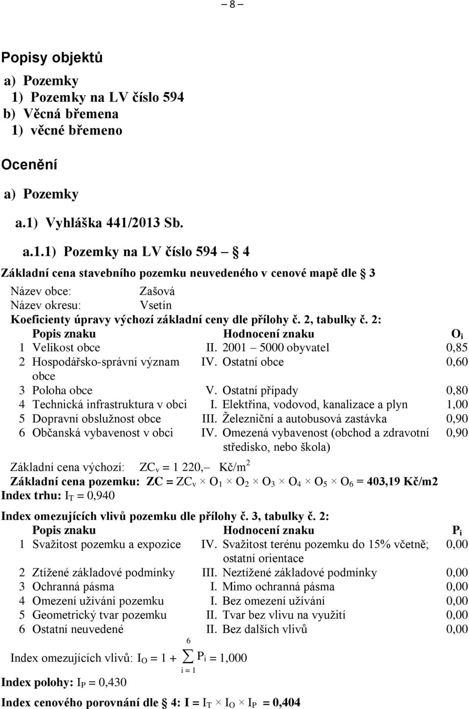 věcné břemeno Ocenění a) Pozemky a.1)