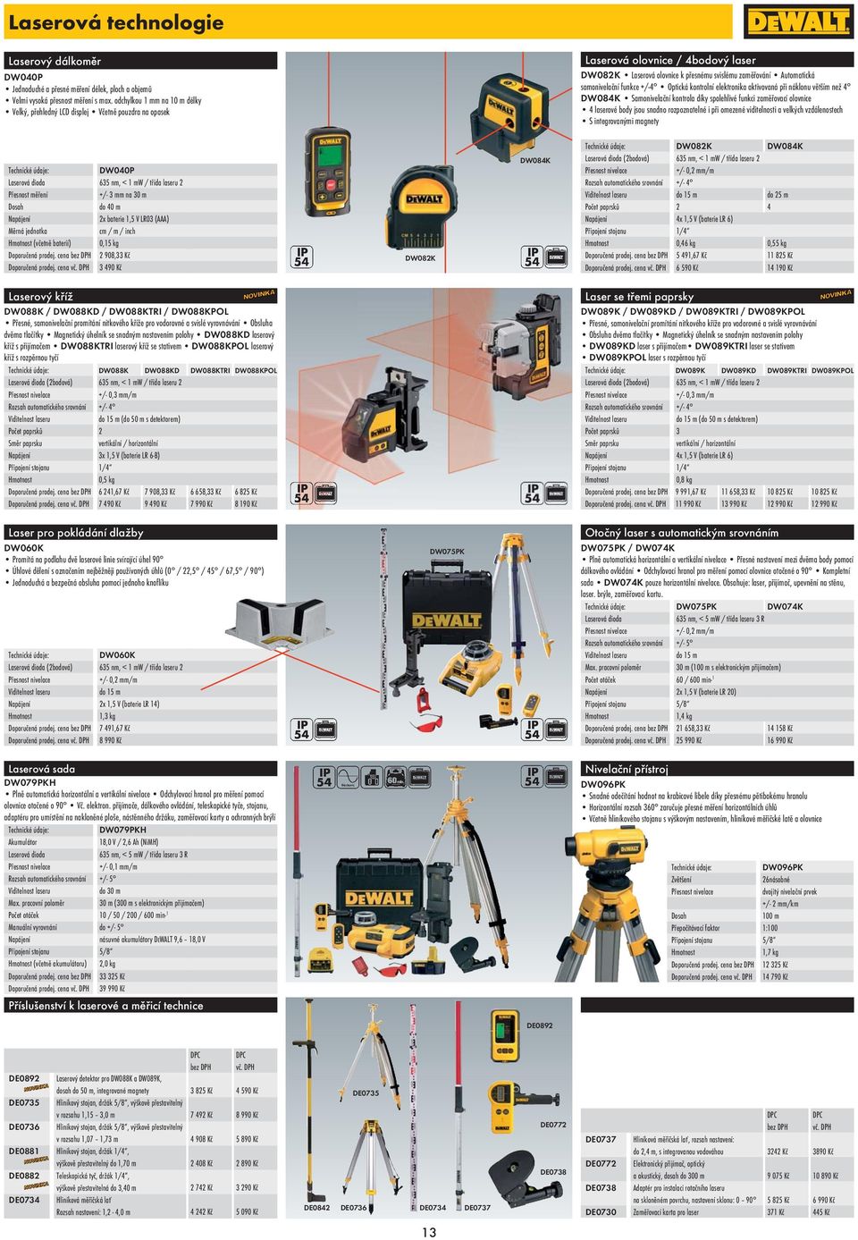 funkce +/-4 Optická kontrolní elektronika aktivovaná při náklonu větším než 4 DW084K Samonivelační kontrola díky spolehlivé funkci zaměřovací olovnice 4 laserové body jsou snadno rozpoznatelné i při