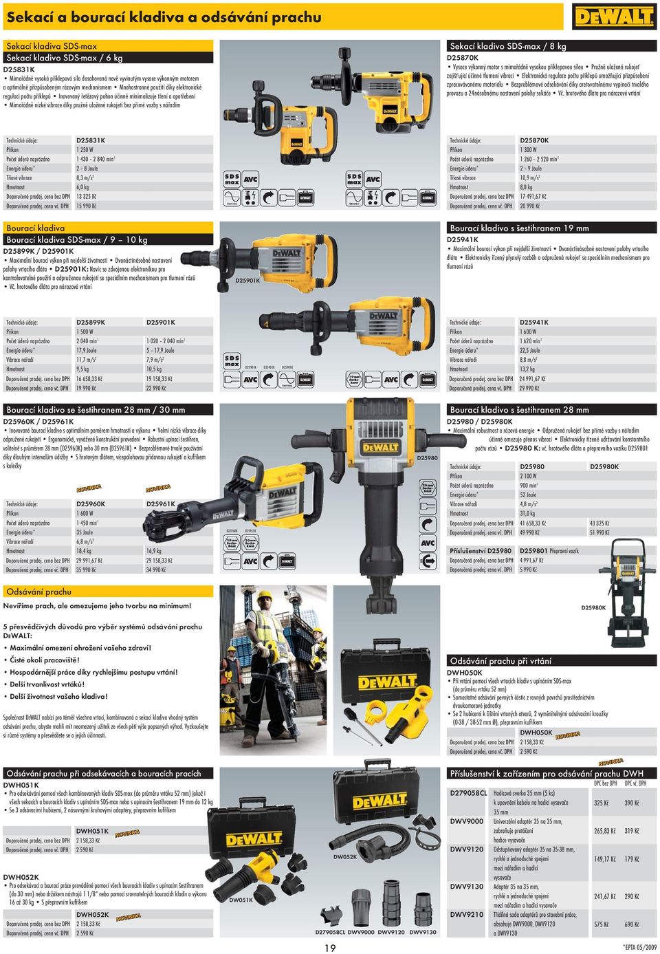 uložené rukojeti bez přímé vazby s nářadím Sekací kladivo SDS-max / 8 kg D25870K Vysoce výkonný motor s mimořádně vysokou příklepovou sílou Pružně uložená rukojeť zajišťující účinné tlumení vibrací