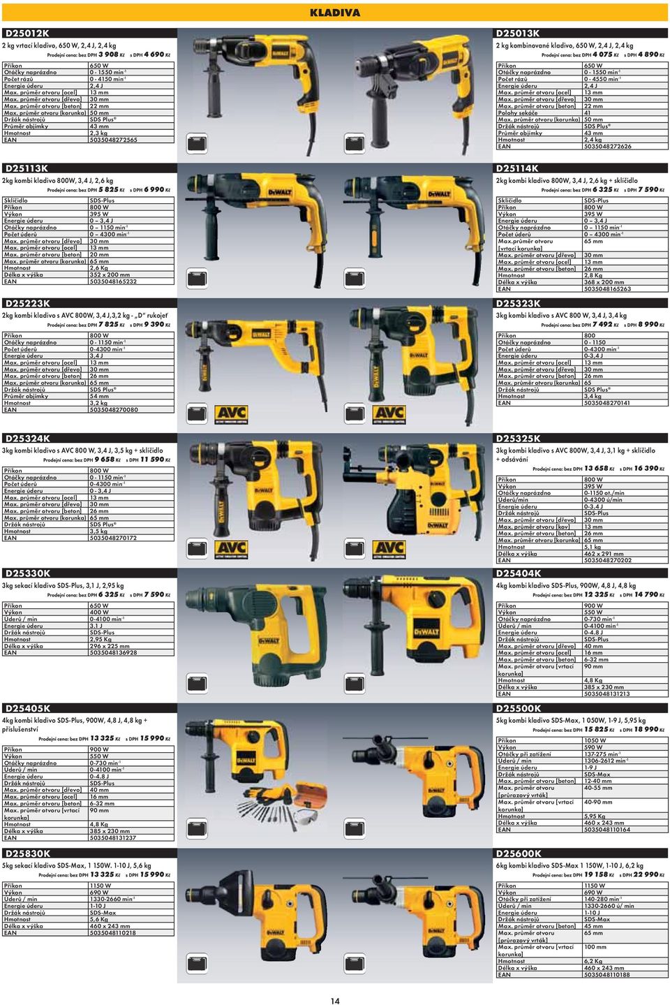 průměr otvoru (korunka) 50 mm Držák nástrojů SDS Plus Průměr objímky 43 mm 2,3 kg EAN 5035048272565 D25113K 2kg kombi kladivo 800W, 3,4 J, 2,6 kg 5 825 6 990 Sklíčidlo SDS-Plus 800 W 395 W 0 3,4 J 0
