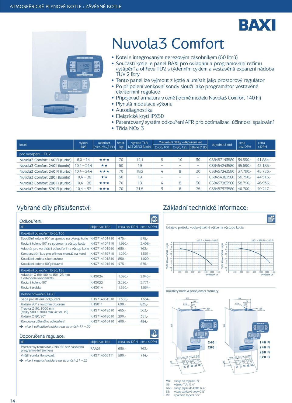 regulace Připojovací armatura v ceně (kromě modelu Nuvola3 Comfort 14 Fi) Plynulá modulace výkonu Autodiagnostika Elektrické krytí IPX5D Patentovaný systém odkouření AFR pro optimalizaci účinnosti