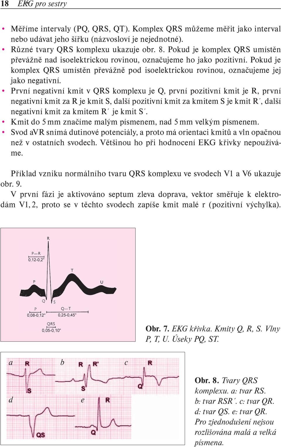 První negativní kmit v QRS komplexu je Q, první pozitivní kmit je R, první negativní kmit za R je kmit S, další pozitivní kmit za kmitem S je kmit R, další negativní kmit za kmitem R je kmit S.