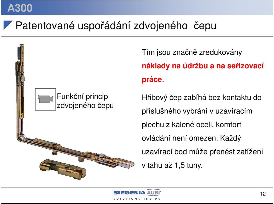Funkční princip zdvojeného čepu Hřibový čep zabíhá bez kontaktu do příslušného