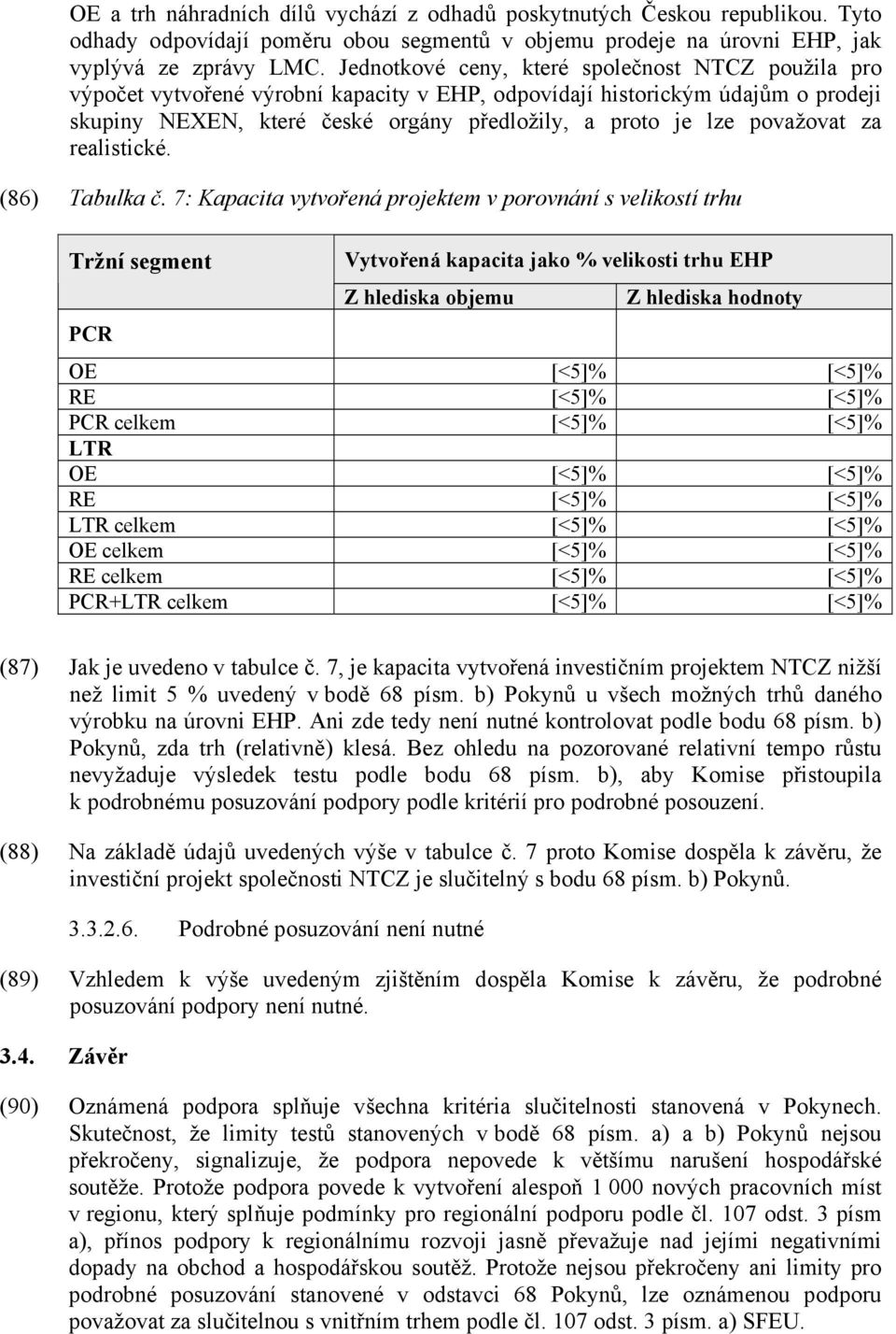 považovat za realistické. (86) Tabulka č.