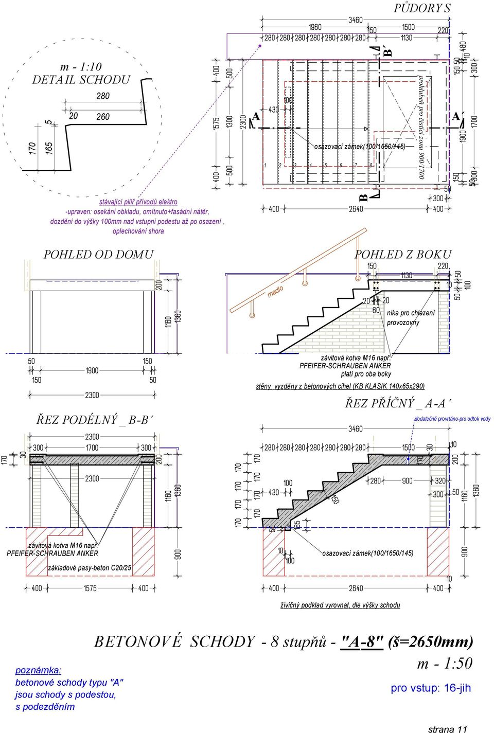 madlo nika pro chlazení provozovny ŘEZ PODÉLNÝ_ - stěny vyzděny z betonových cihel (K KLSIK 140x6x290) základové