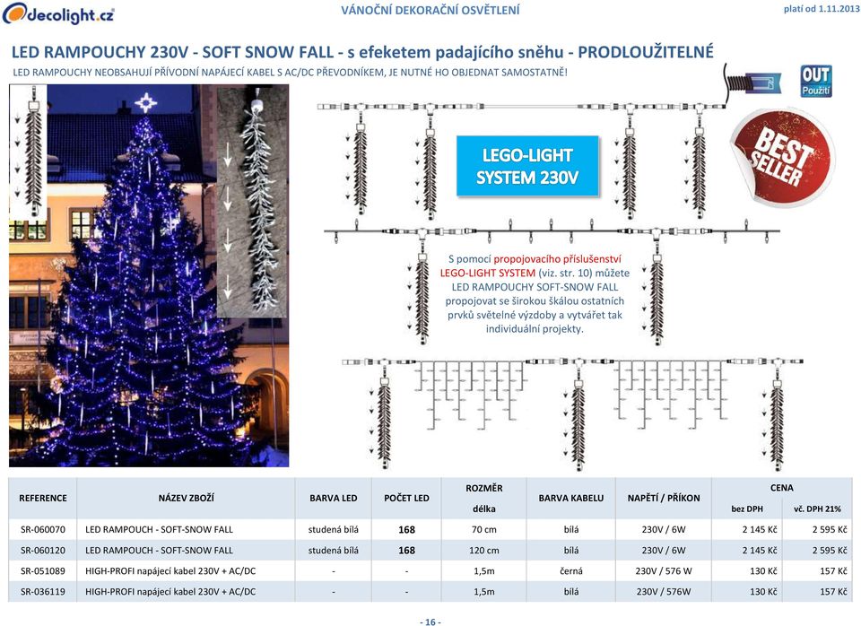 10) můžete LED RAMPOUCHY SOFT-SNOW FALL propojovat se širokou škálou ostatních prvků světelné výzdoby a vytvářet tak individuální projekty.