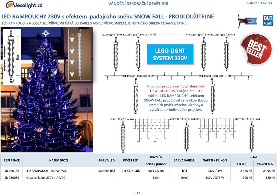 10 ) můžete LED RAMPOUCHY s efektem SNOW FALL propojovat se širokou škálou ostatních prvků světelné výzdoby a vytvářet tak individuální projekty.