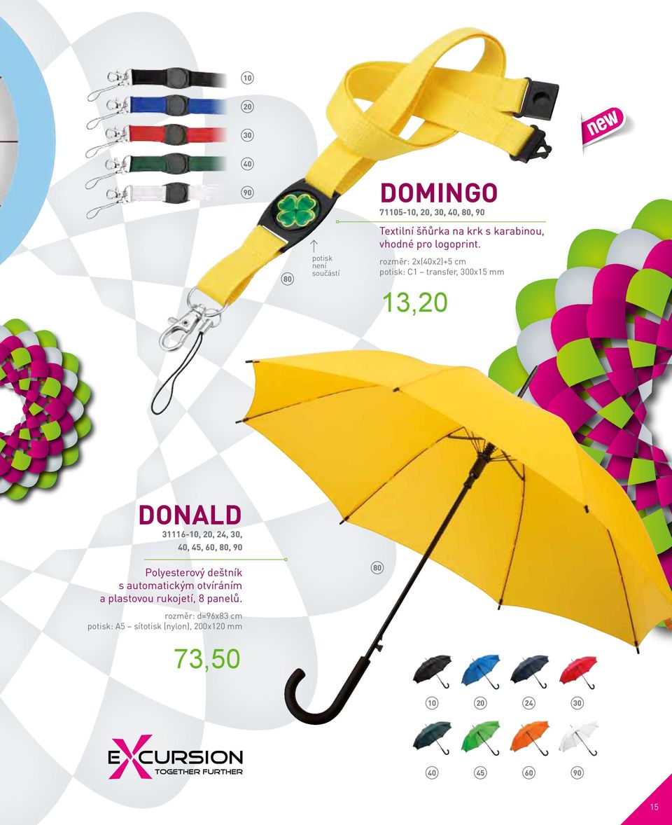 20, 24,, 40, 45, 60, 80, 90 Polyesterový deštník s automatickým otvíráním a plastovou rukojetí,